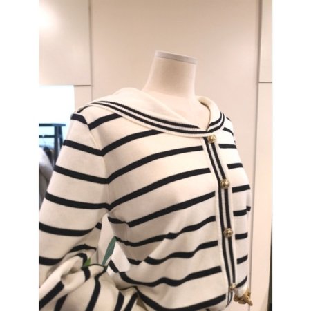 스트라이프 세일러 카라 가디건 베이지