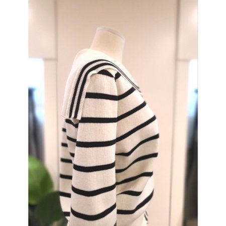 스트라이프 세일러 카라 가디건 베이지