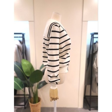 스트라이프 세일러 카라 가디건 베이지