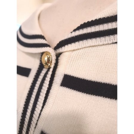 스트라이프 세일러 카라 가디건 베이지