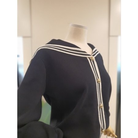 스트라이프 세일러 카라 가디건 블랙