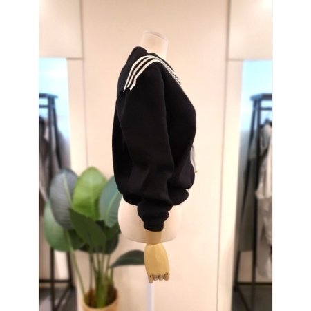 스트라이프 세일러 카라 가디건 블랙