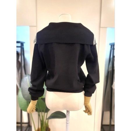 스트라이프 세일러 카라 가디건 블랙