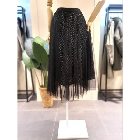 샤이 동전 망사 밴딩 스커트 블랙