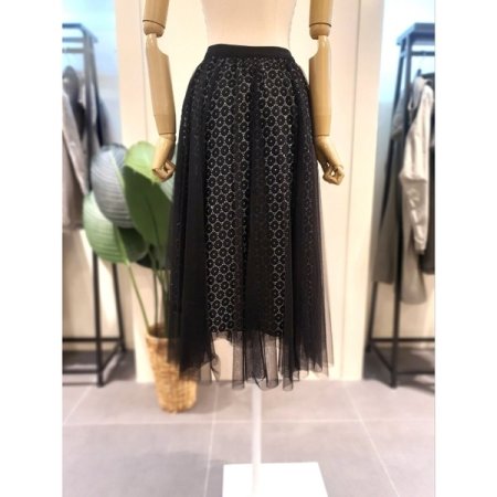 샤이 동전 망사 밴딩 스커트 블랙