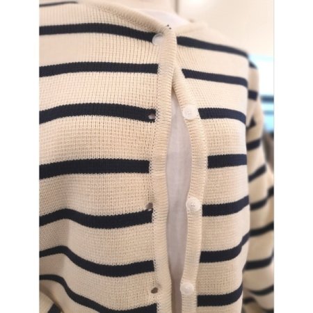 스트라이프 라운드넥 가디건 네이비