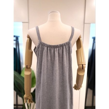 프린트 끈소매 면 원피스 그레이