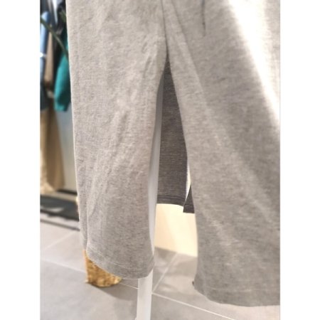 프린트 끈소매 면 원피스 그레이