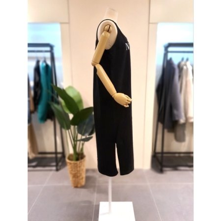 프린트 끈소매 면 원피스 블랙