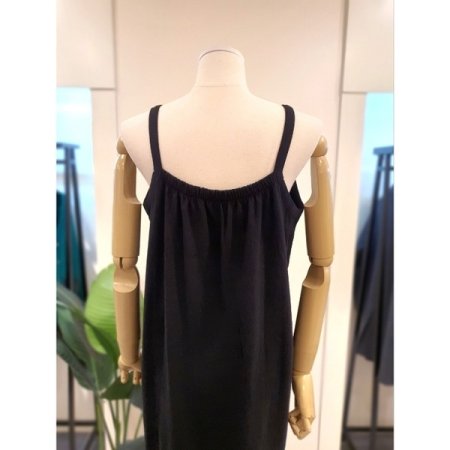 프린트 끈소매 면 원피스 블랙