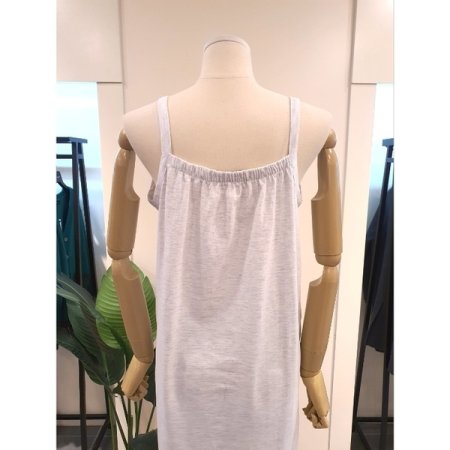 프린트 끈소매 면 원피스 라이트그레이