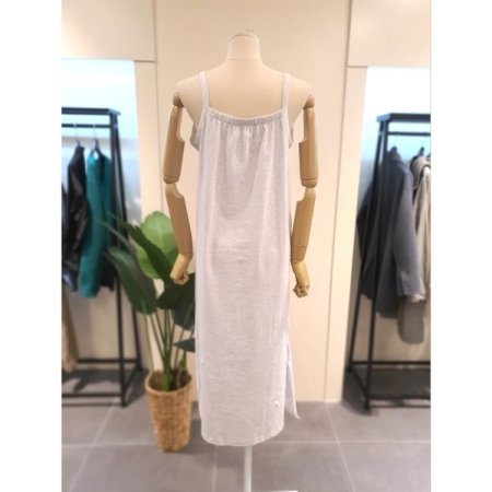 프린트 끈소매 면 원피스 라이트그레이