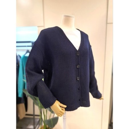 스프링 솔리드 버튼 가디건 네이비