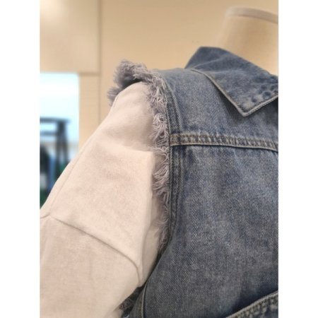 카라 수술 데님 베스트 블루