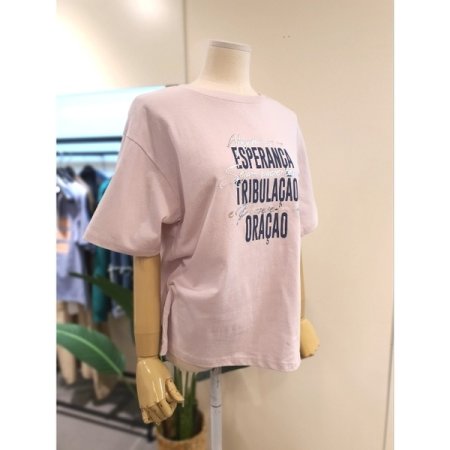 호일 배색 프린트 반팔 티셔츠 핑크