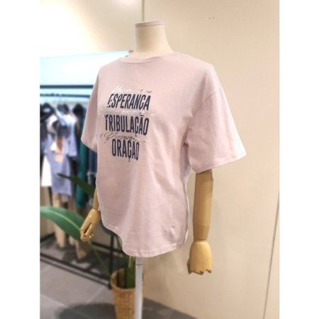 호일 배색 프린트 반팔 티셔츠 핑크