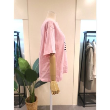 라운드 호일 프린트 반팔 티셔츠 핑크