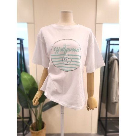 라운드 호일 프린트 반팔 티셔츠 핑크