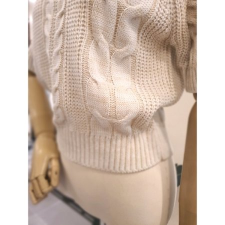 퍼프 반팔 소매 꽈배기 숏 니트 오트