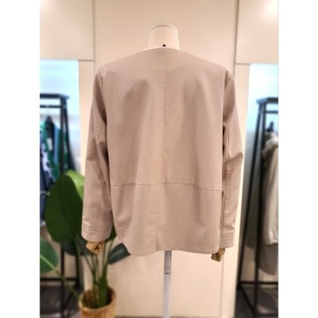 라운드 넥 에코 가죽 자켓 라이트그레