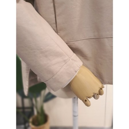 라운드 넥 에코 가죽 자켓 라이트그레