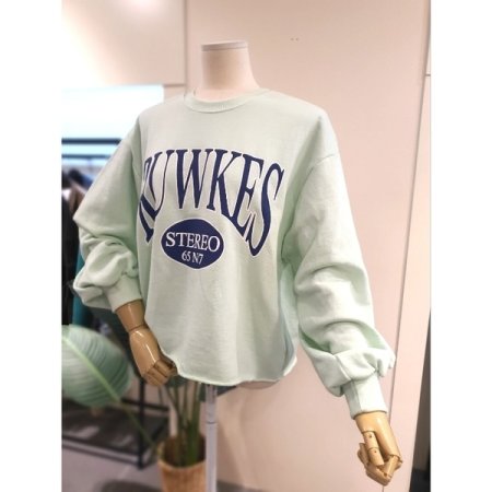 밑단 컷팅 프린팅 맨투맨 민트