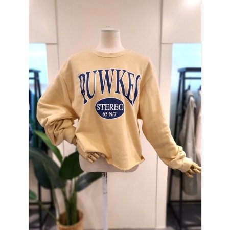 밑단 컷팅 프린팅 맨투맨 옐로우