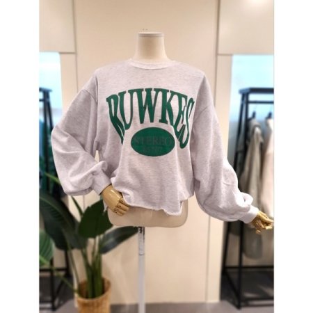 밑단 컷팅 프린팅 맨투맨 옐로우