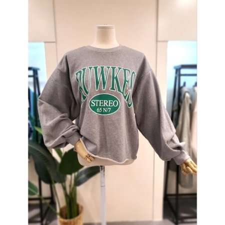 밑단 컷팅 프린팅 맨투맨 옐로우