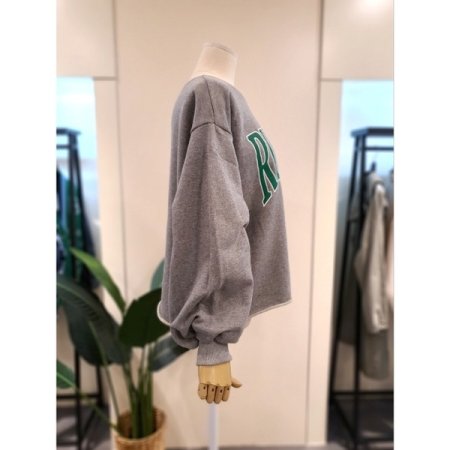 밑단 컷팅 프린팅 맨투맨 그레이