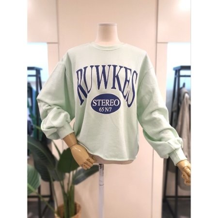 밑단 컷팅 프린팅 맨투맨 그레이