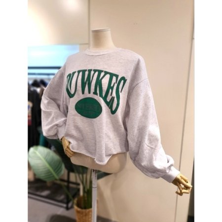 밑단 컷팅 프린팅 맨투맨 아이보리