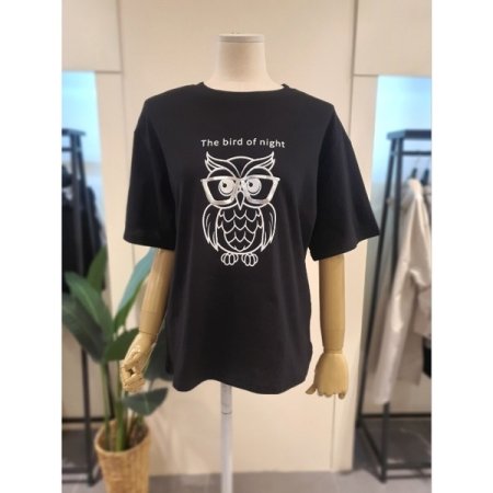 부엉이 호일 프린팅 티셔츠 카키