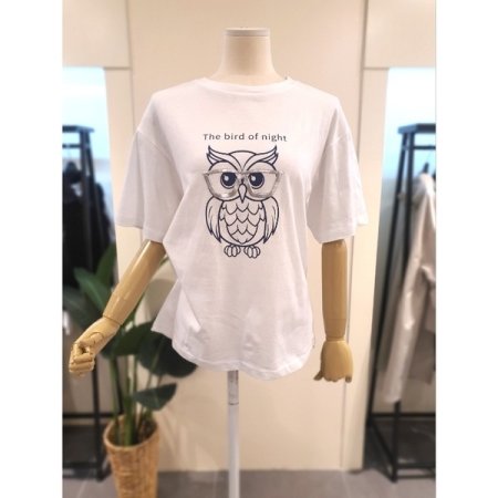 부엉이 호일 프린팅 티셔츠 블랙