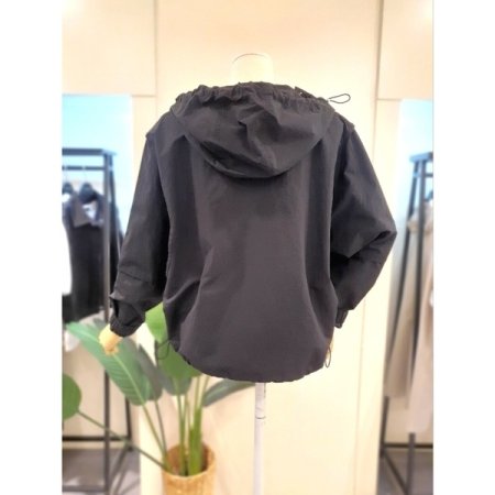 프롬 스트링 후드 홑겹 점퍼 블랙