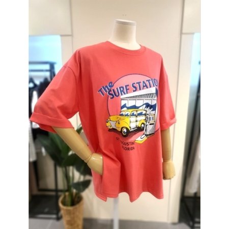 서프 롤업 루즈핏 반팔 티셔츠 핑크