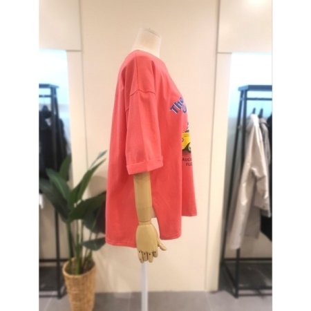 서프 롤업 루즈핏 반팔 티셔츠 핑크