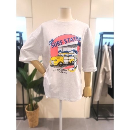 서프 롤업 루즈핏 반팔 티셔츠 핑크