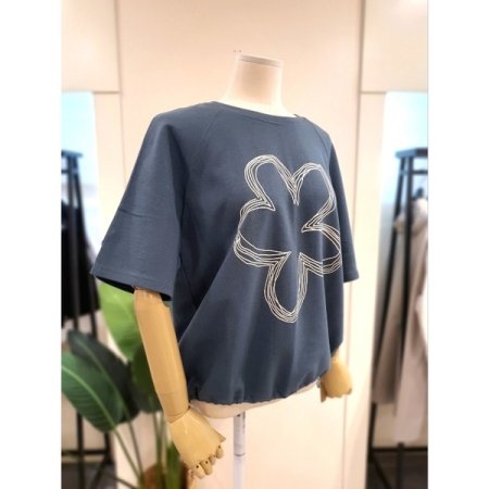 밑단 스트링 플라워 티셔츠 마린블루