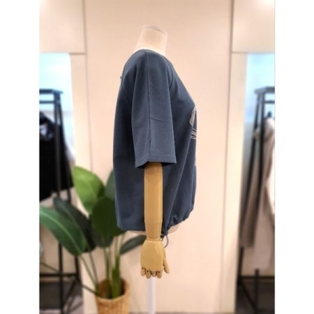 밑단 스트링 플라워 티셔츠 마린블루