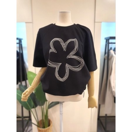 밑단 스트링 플라워 티셔츠 마린블루