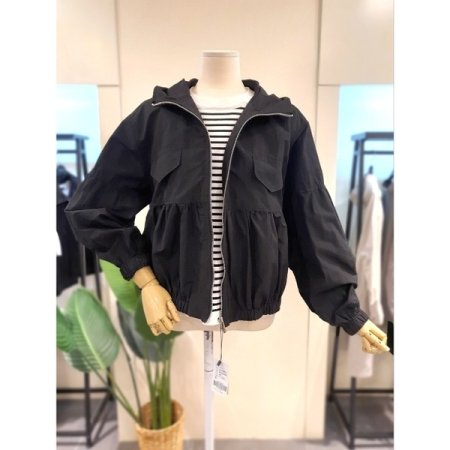 젬마 셔링 집업 후드 점퍼 블랙