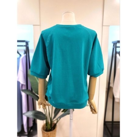 리본 고양이 프린팅 볼륨 티셔츠 그린