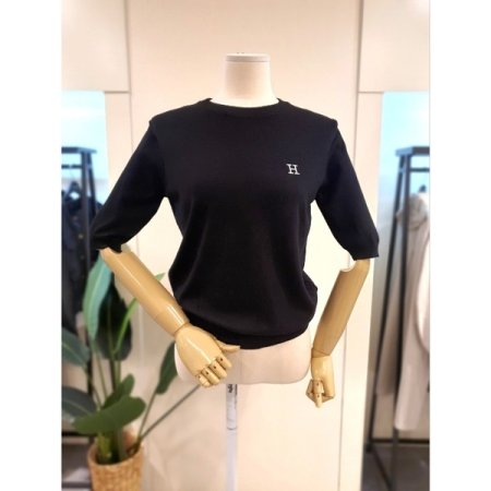 H자수 라운드 반팔 니트 2색상