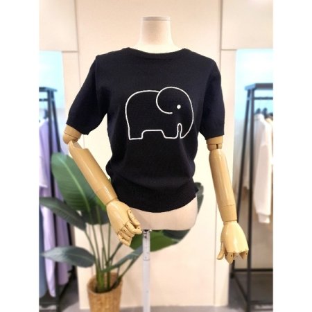 코끼리 자수 반팔 니트 그린