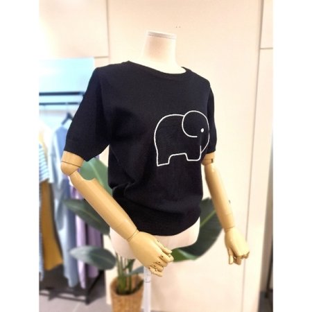 코끼리 자수 반팔 니트 블랙