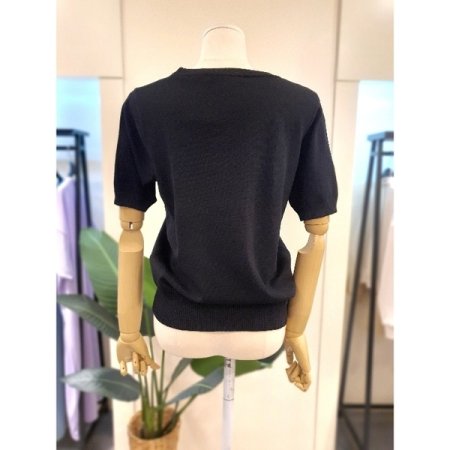 코끼리 자수 반팔 니트 블랙