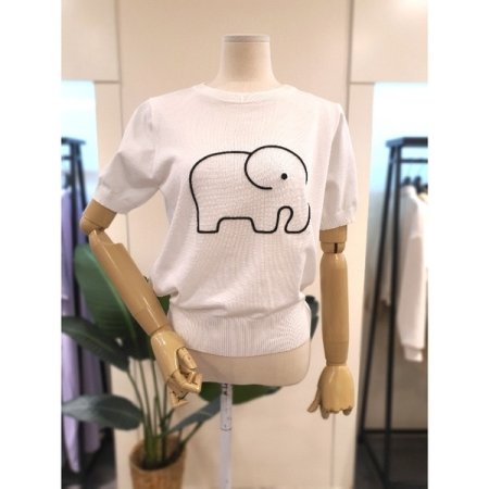 코끼리 자수 반팔 니트 블랙