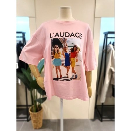 빈티지 프린팅 반팔 티셔츠 핑크