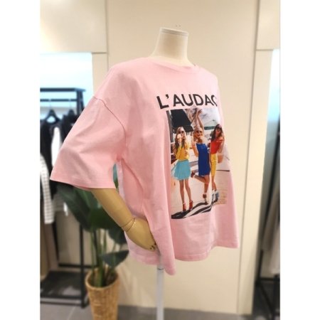 빈티지 프린팅 반팔 티셔츠 핑크